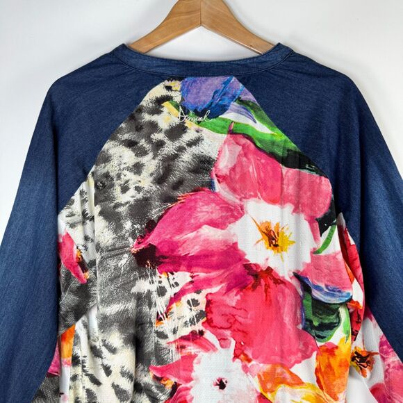 Desigual Blouse Women's Large Floral Abstract Print Boho Artwear Top Blue - Picture 4 of 15
